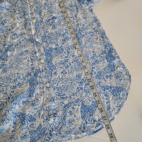 Zara Paisley Blue Button Down Long Sleeve Blouse Size Small - Picture 2 of 8
